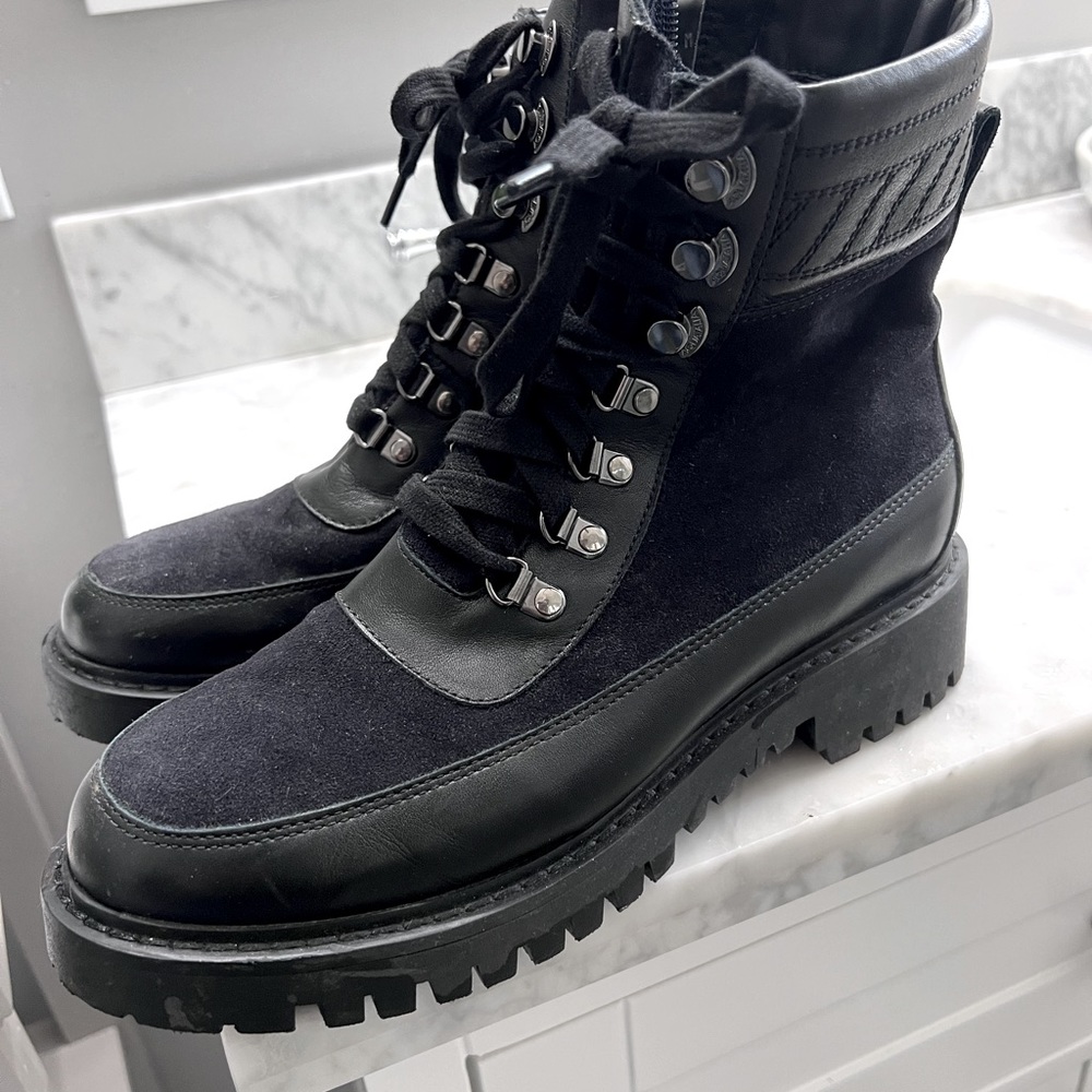 Aquatalia JOHANNA biker boots- navy/black suede and leather waterproof boots